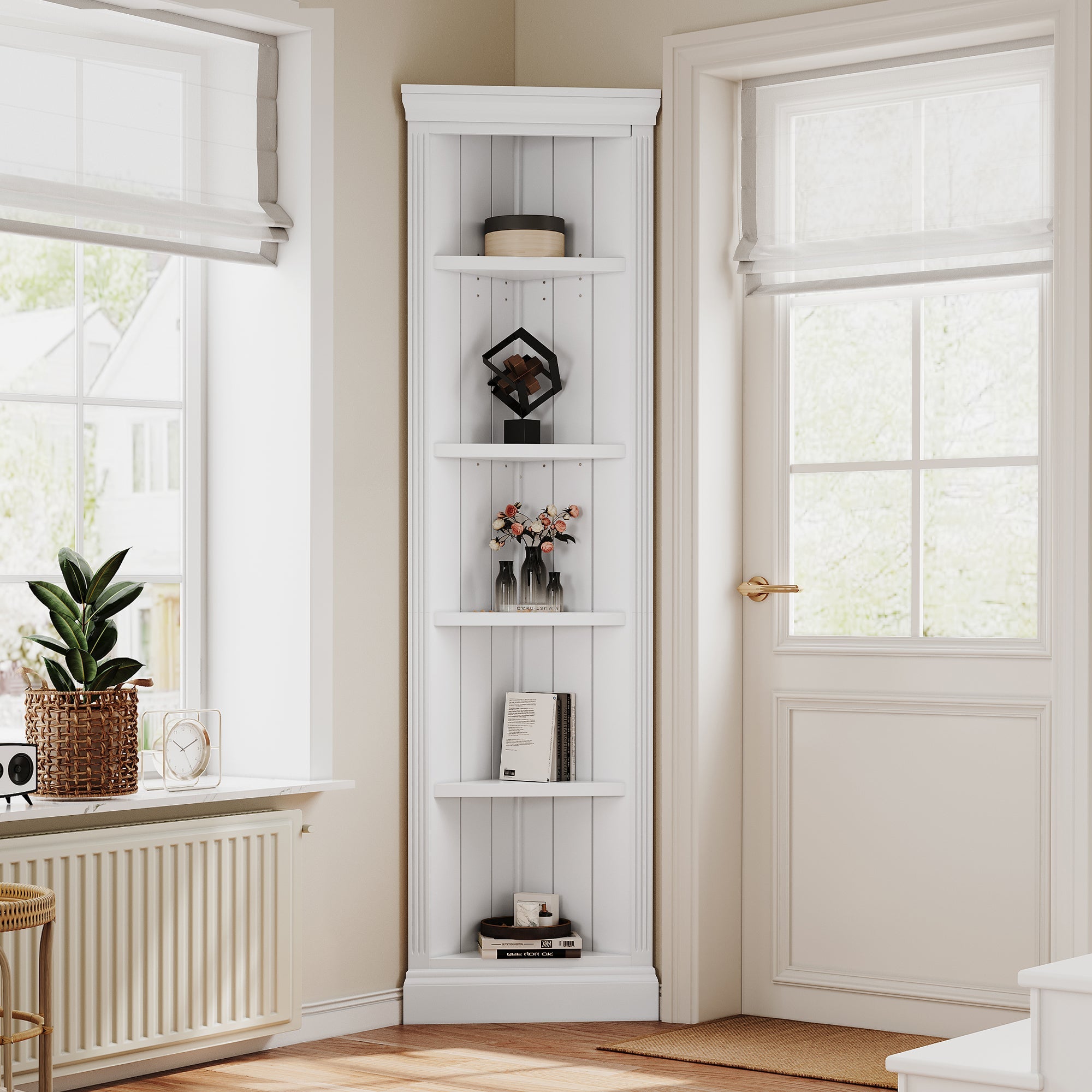 83.4"Tall Modern Corner Shelf,5 Tier Corner Bookcase, Storage Standing Shelf Unit, Open Corner Plant Display Stand for Small Space for Living Room,Wall Corner, Home Office,White