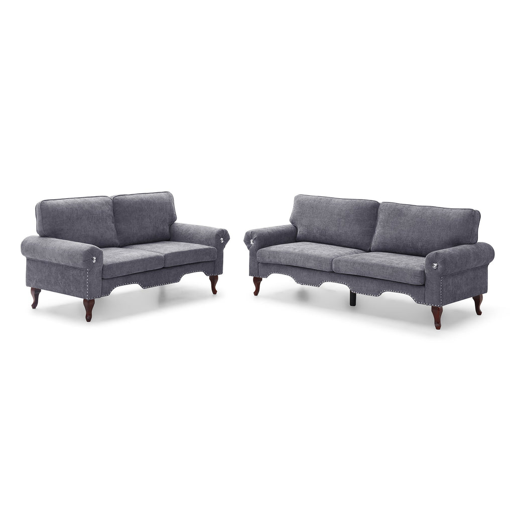 2 Piece Sectional Sofa Set with Movable Pillows, 5 Seat Convertible  Couch Sets,  Upholstered Sofa for Living Room Office, Bedroom & Apartment,  Gray