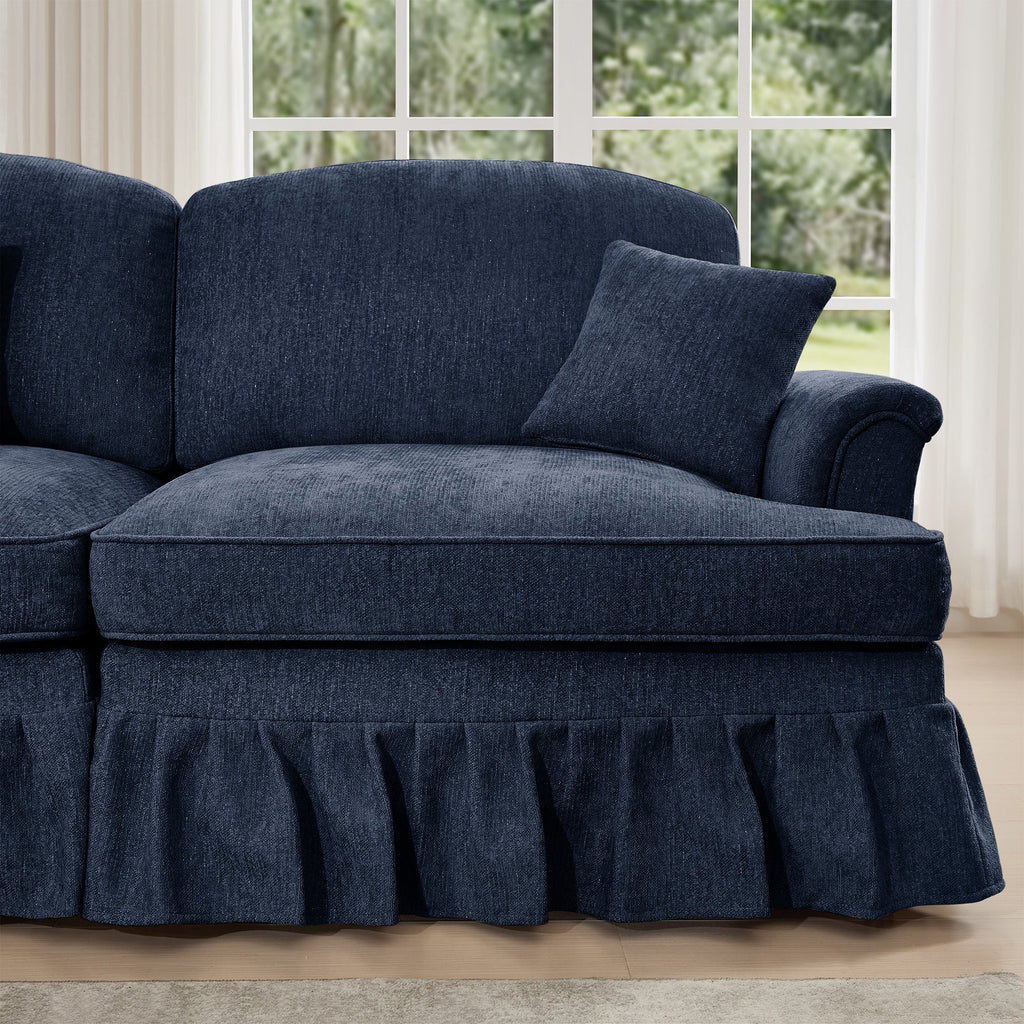 Classic 2 Piece Modular Couch Living Room Sofa Set with Flared Arms and Removable Ruffles Pleats Skirts and Spindle Legs, 3 Seater Sofa + 2-Seat Loveseat Sofa Sets for Living Room, Blue