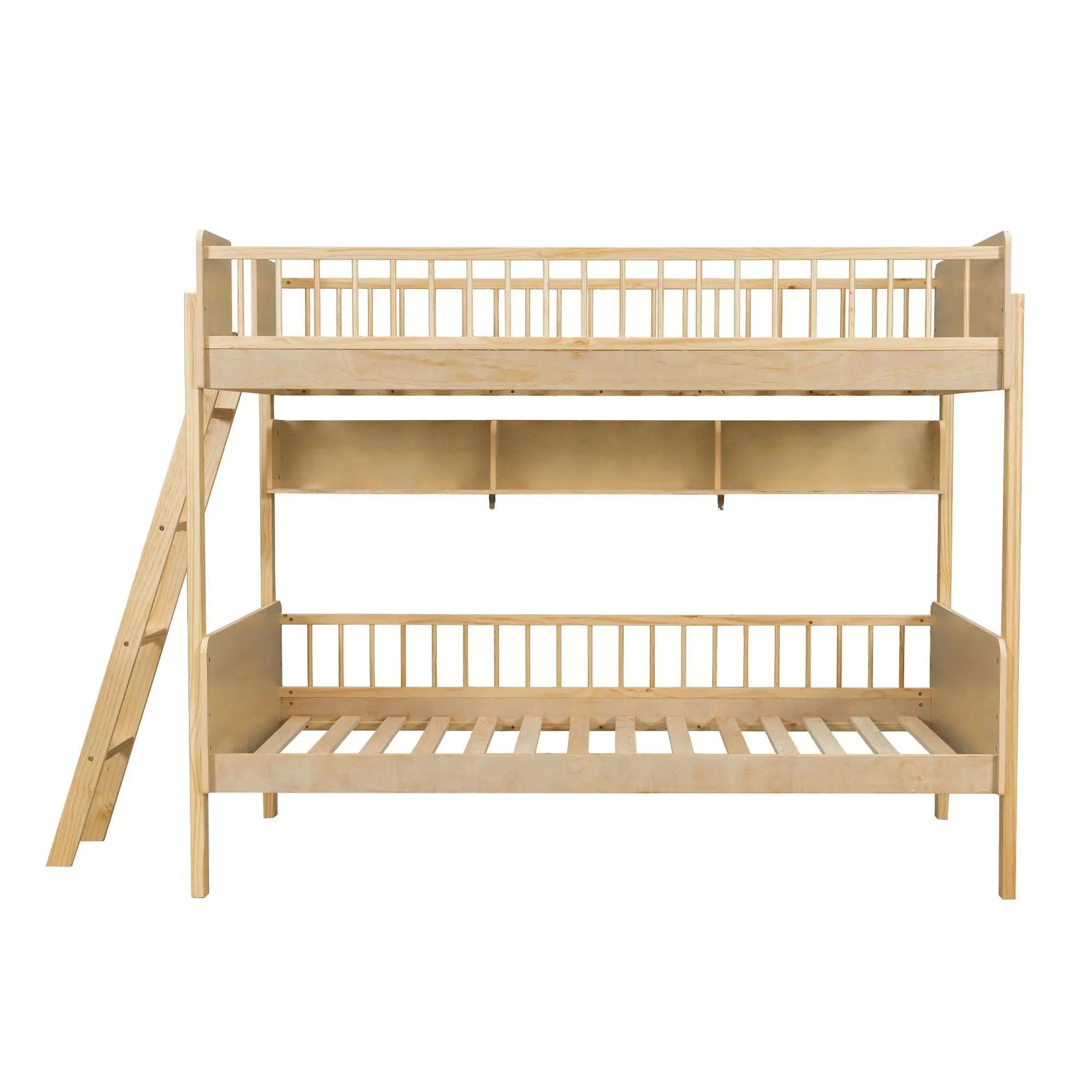 Bunk Bed With 3 Storage Shelves, Adjustable Ladder Left Or Right