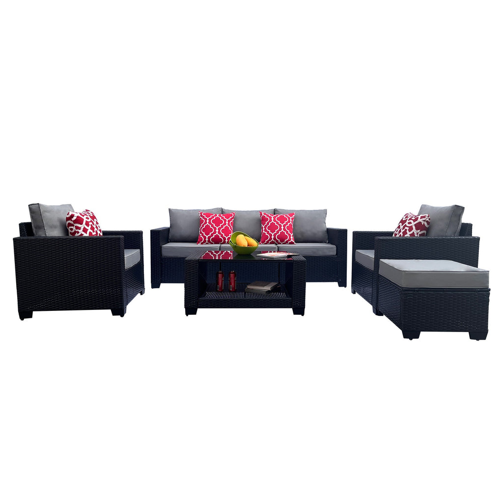 Outdoor Garden Patio Furniture 7-Piece PE Rattan Wicker Cushioned Sofa Sets  and Coffee Table, patio furniture set;outdoor couch;outdoor couch patio furniture;outdoor sofa;patio couch