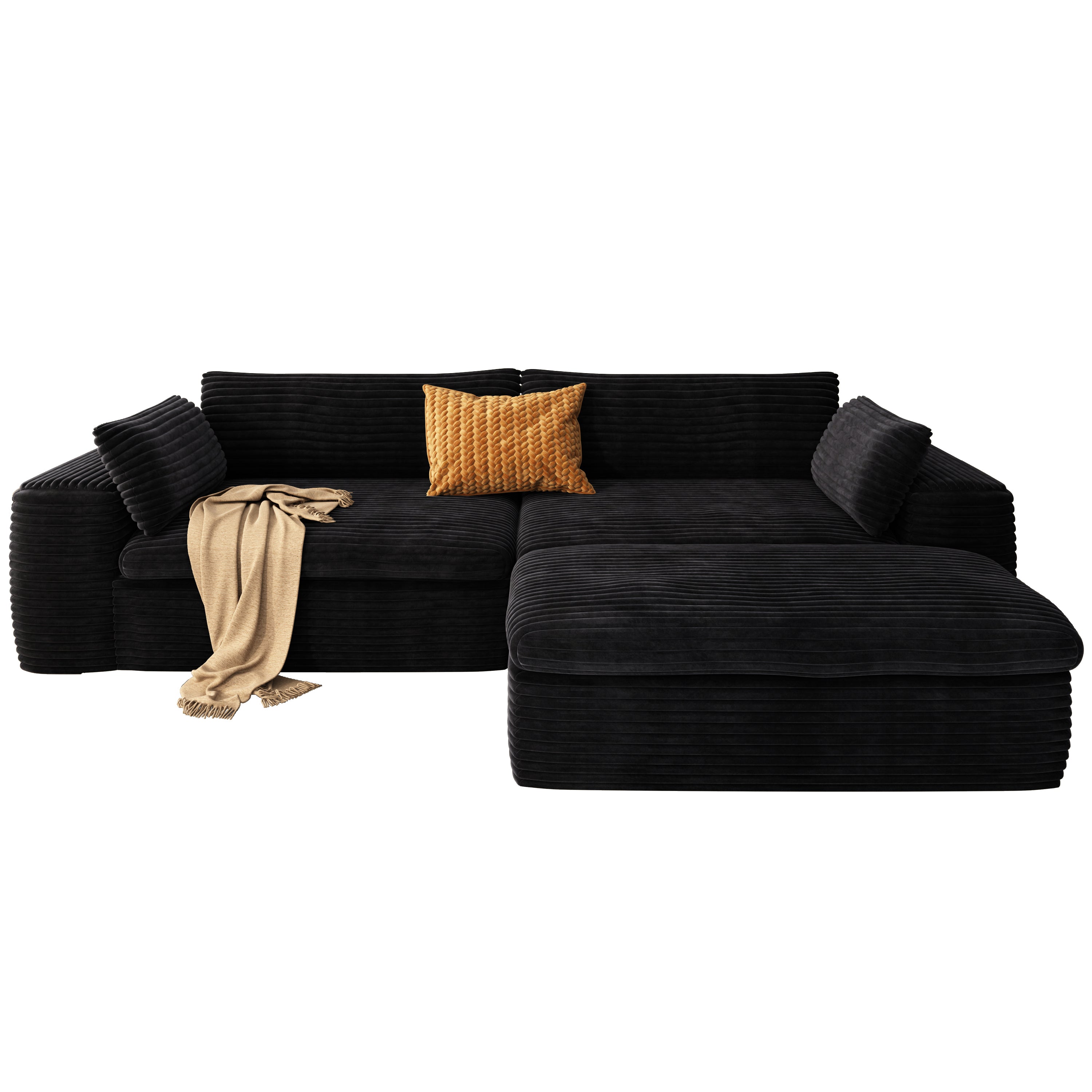 Cloud Sectional Couch with L-Shape Chaise,Modern Modular Sofa with Deep Seat, Upholstered Couches for Living Room Bedroom,No Assembly Required, Black (Corduroy Fabric)