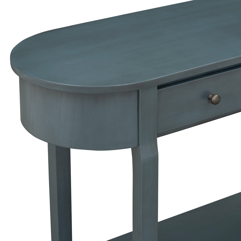 TREXM Elegant Retro Console Table with Curved Design and Smooth Glaze for Entryways, Living Rooms and hallways (Navy)