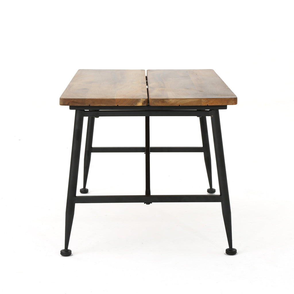 Rectangle Outdoor Coffee Table with Angled Tubular Legs and Wood Top, Black
