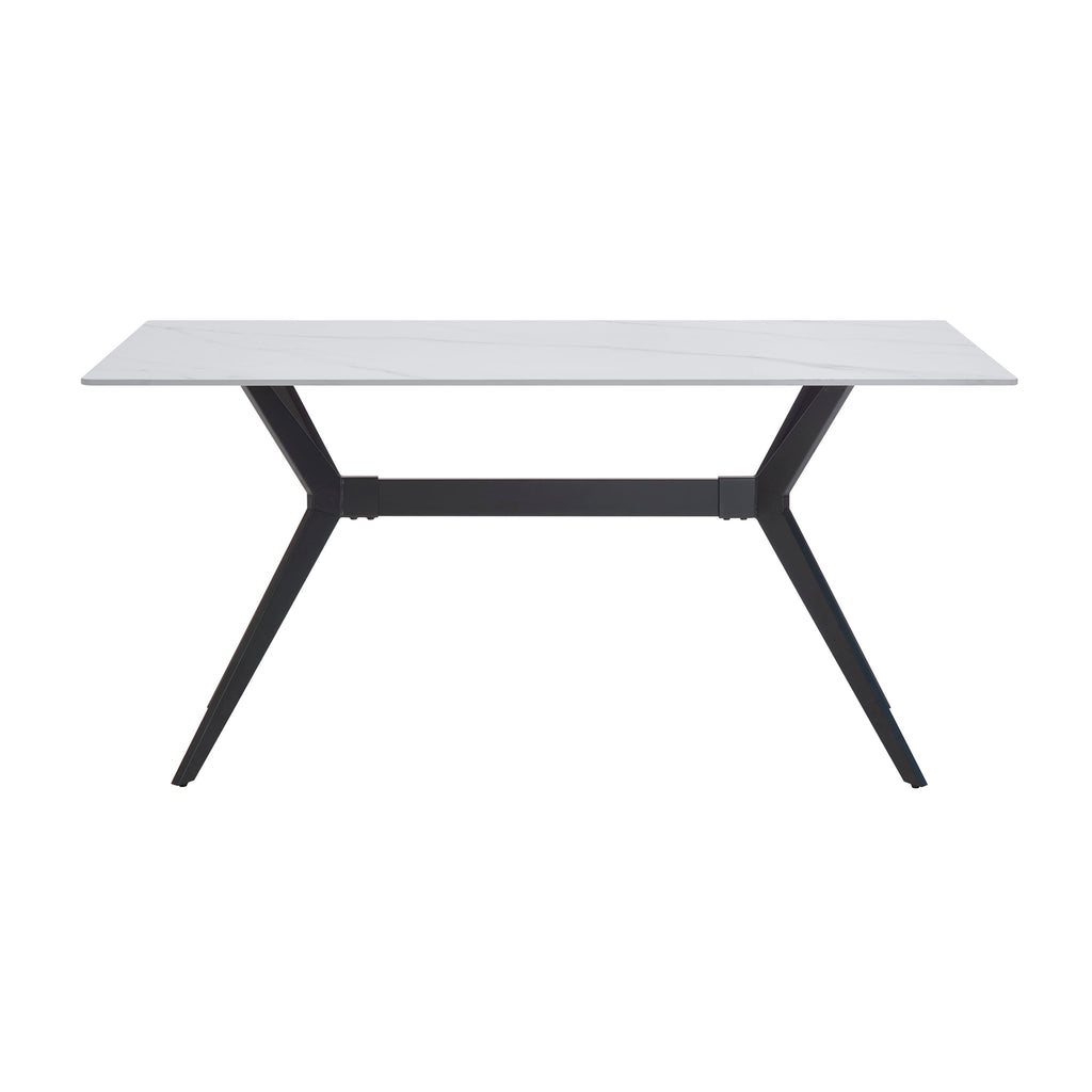 Modern Contemporary Dining Table 1pc Sintered Stone Tabletop Marble-Look Black Metal Legs Kitchen Dining Furniture