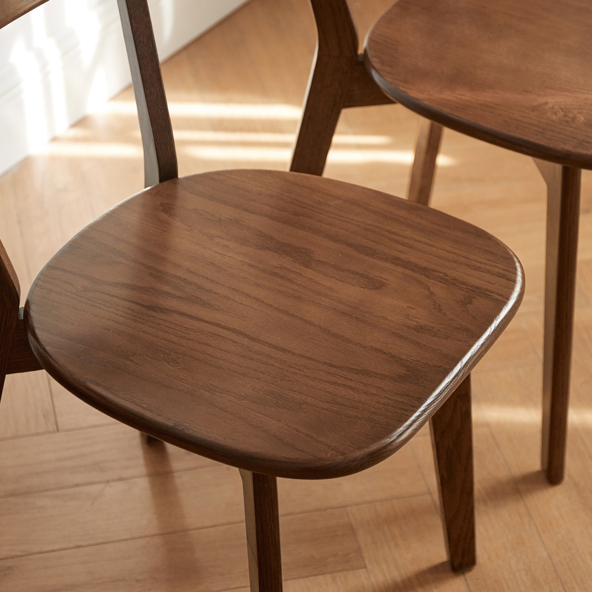 Natural Oak Dining Chair Set of 2 - Solid Wood, Walnut Finish, 46.5 * 54 * 80cm