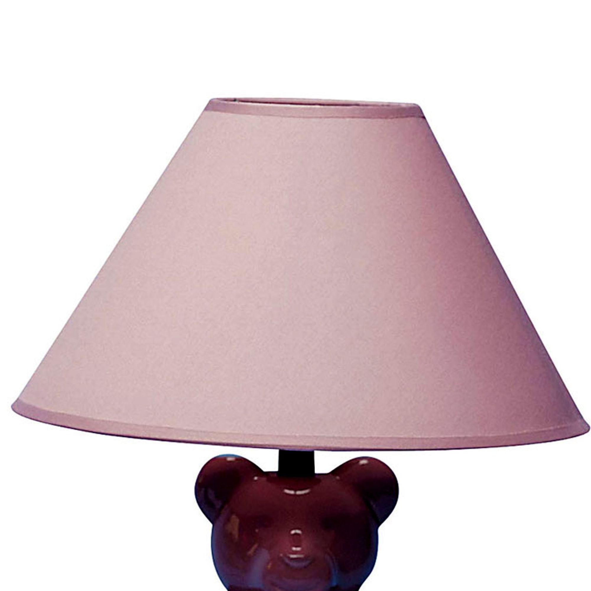 13' Tall Ceramic Table Lamp, Teddy Bear design with Pink finish, Linen Shade