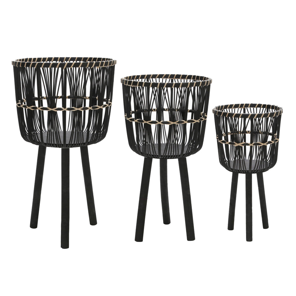 S/3 BAMBOO PLANTERS 11/13/15', BLACK