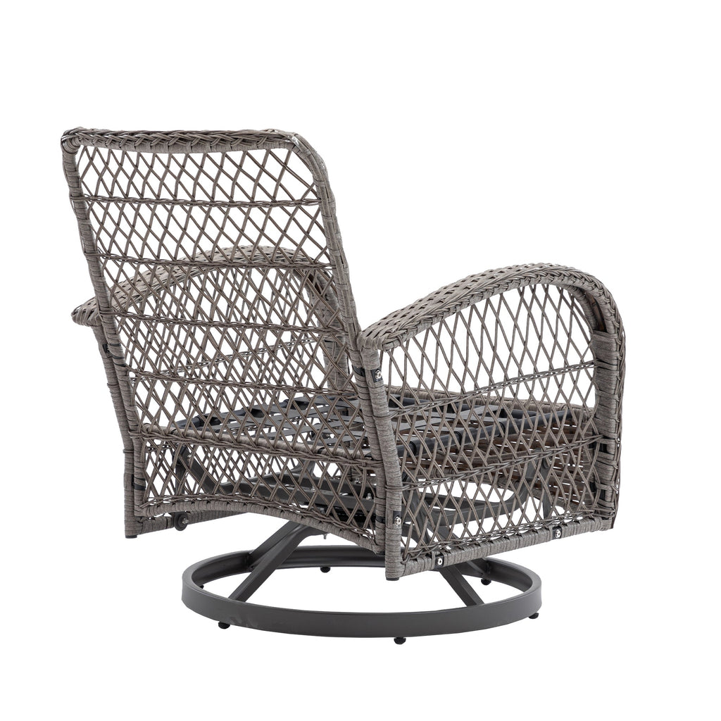 3 Pieces Outdoor Swivel Rocker Patio Chairs, 360 Degree Rocking Patio Conversation Set with Thickened Cushions and Glass Coffee Table for Backyard, Navy blue