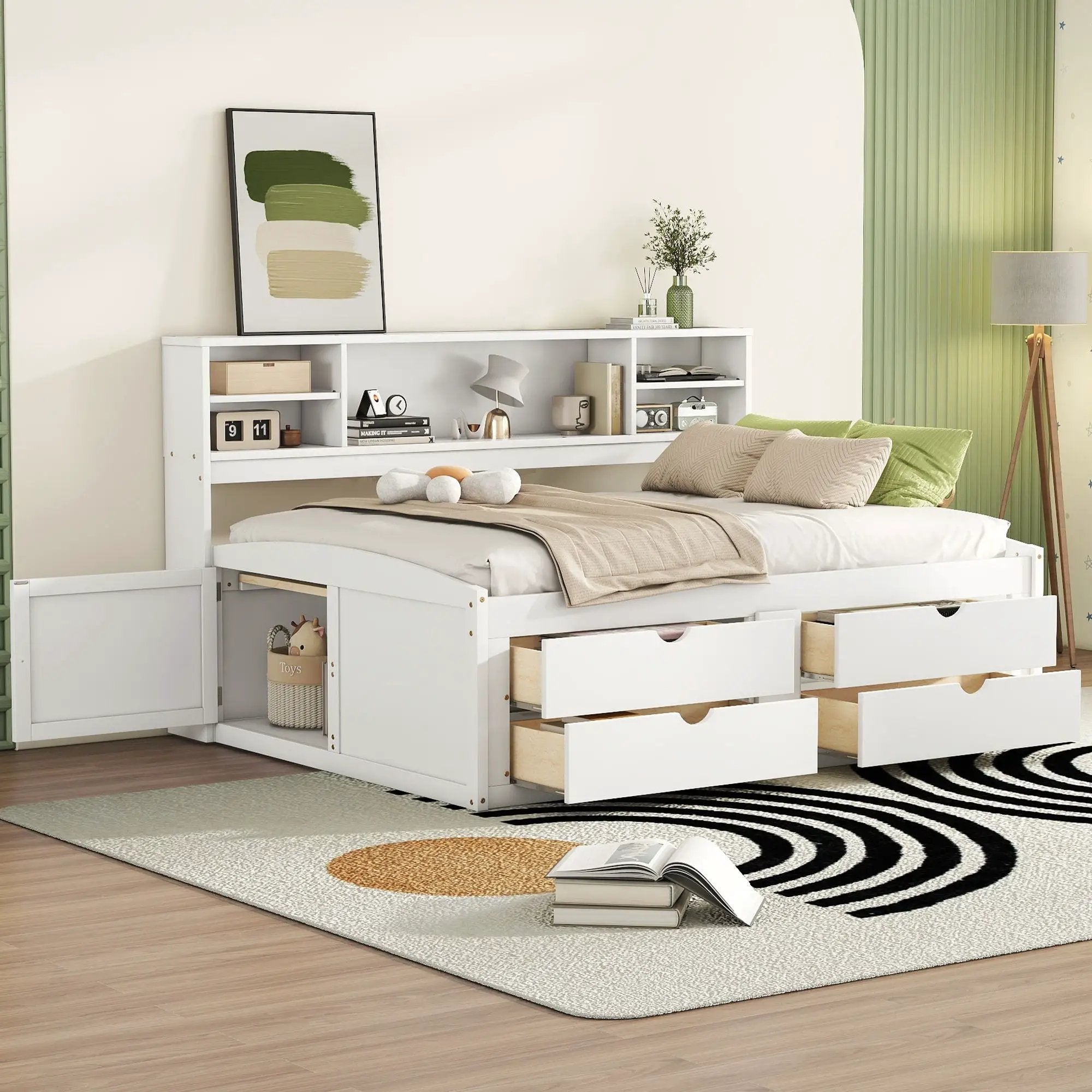 Daybed With 2 Bedside Cabinets, Upper Shelves And 4 Drawers