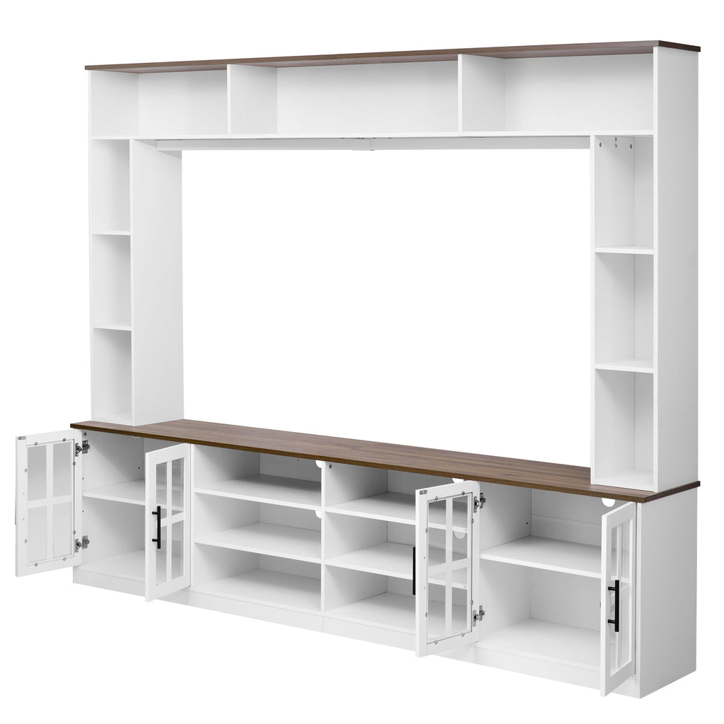 U-Can 95.5' W Wall Unit Entertainment Center with Bookshelves for TVs up to 80', Modern TV Stand Media Console with Cabinets, Tempered Glass Doors and Adjustable Shelves for Living Room