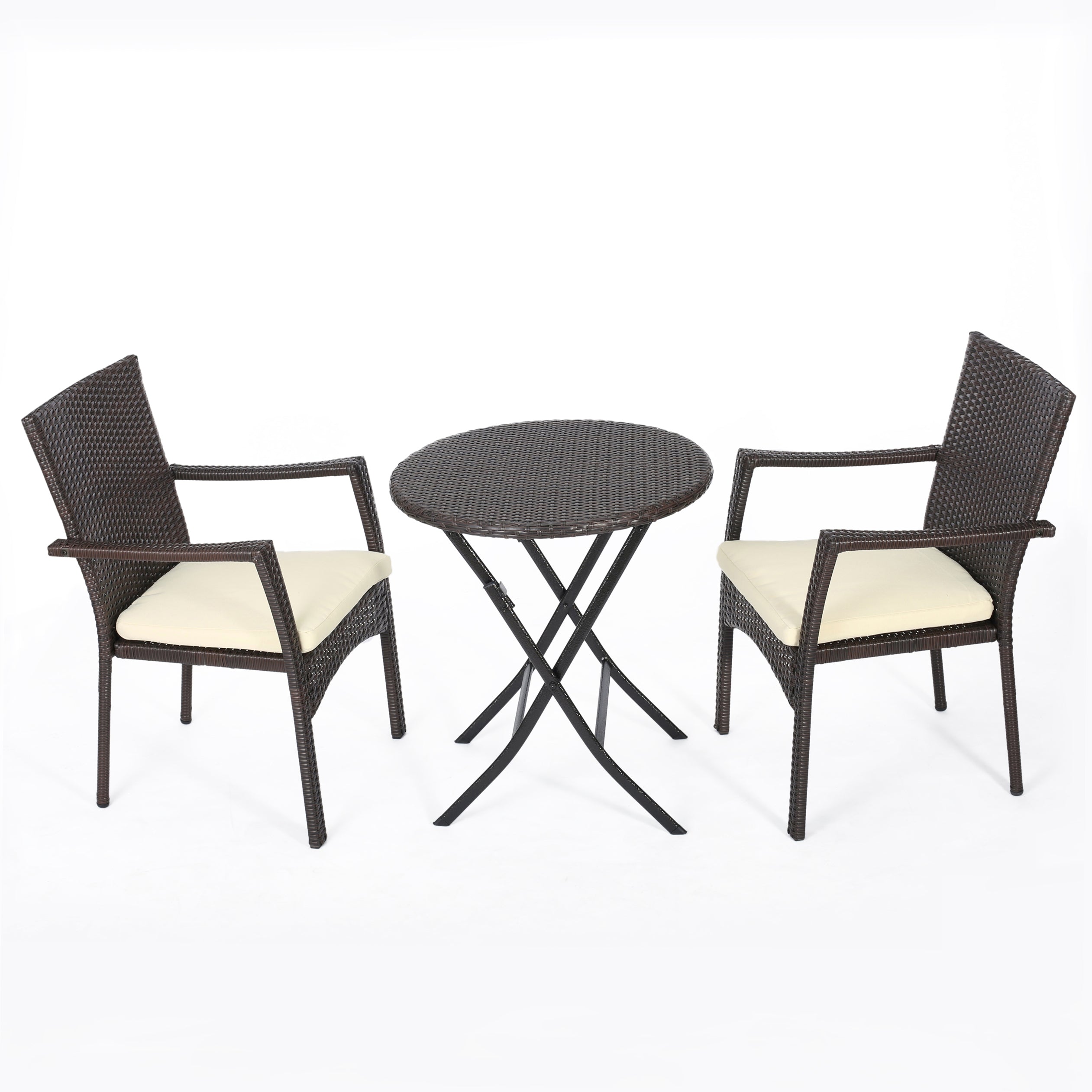 Outdoor 3-Piece Bistro Set with Water Resistant Cushions and 2 Chairs, Brown Multi