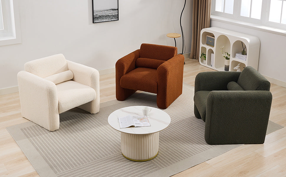 Modern Accent Chair Lambskin Sherpa Fabric Upholstered Comfy Reading Arm Chair Soft Padded Armchair with Back and Pillow for Living Room Bedroom Reception Waiting Room Office,Burnt Orange