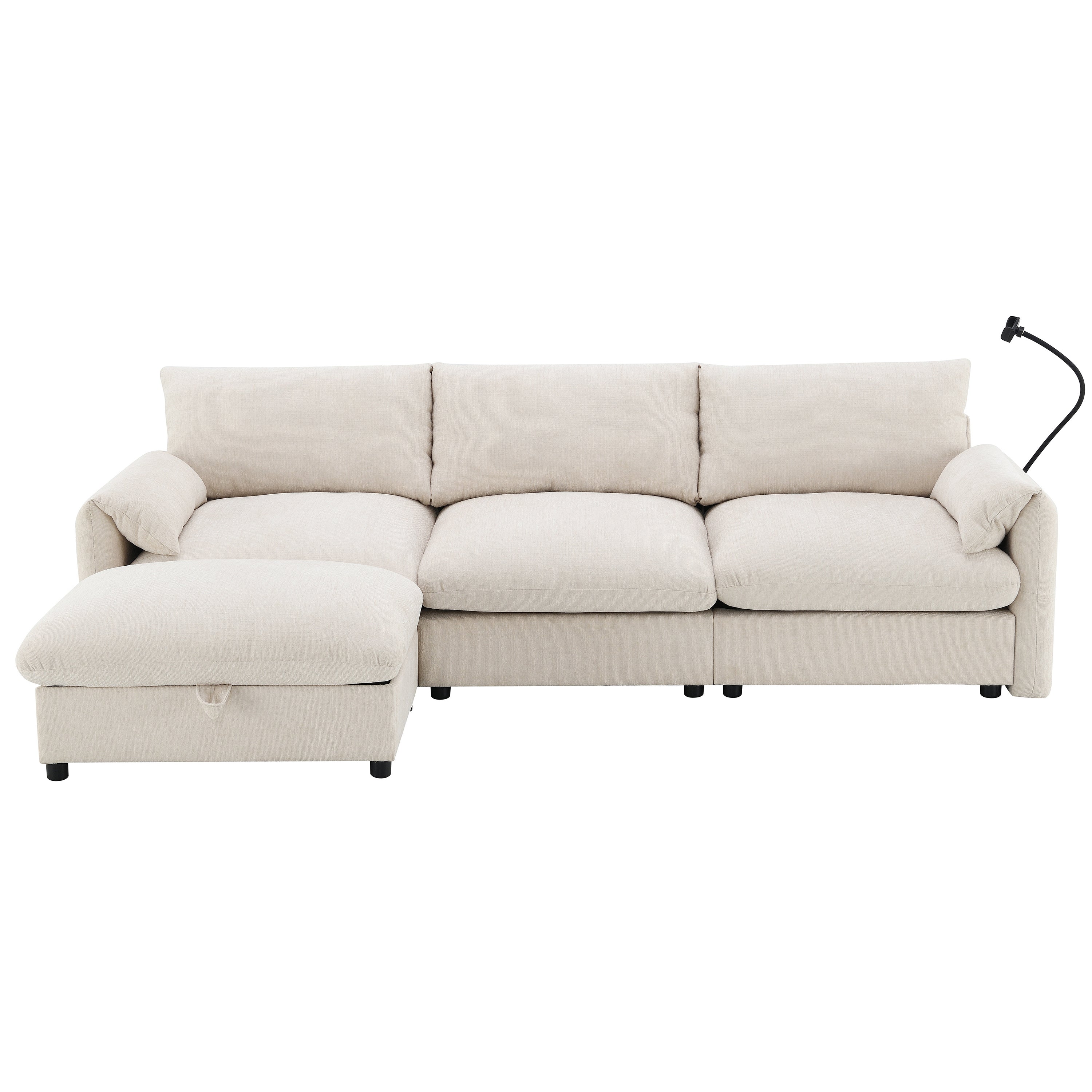 96.5'' Chenille Sectional Sofa with Storage Ottoman and Pockets,Adjustable Phone Holder,Wide Seat,4 Seat L Shaped Couch Set,Comfy Sofa with USB Charger for Living Room,Apartment,3 Colors