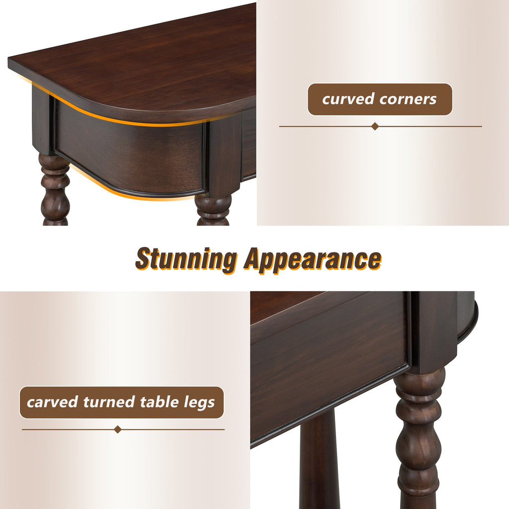 TREXM Narrow Console Table with Curved Corner, Retro Entryway Table with Top Drawer and Open Shelf, Sofa Table Console Tables for Entryway, Hallway and Living Room (Espresso)