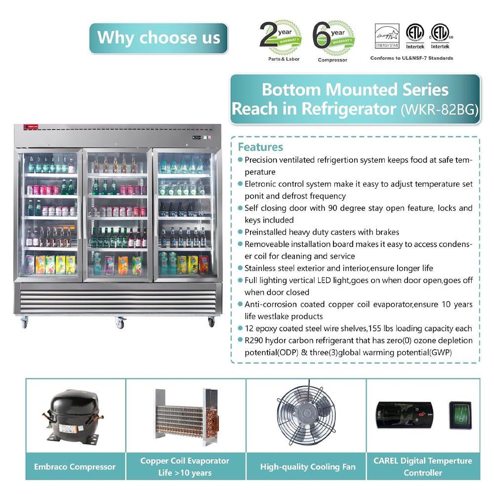 82" Commercial Stainless Steel Upright Display 3 Section Merchandiser Refrigerator (SAK15724)