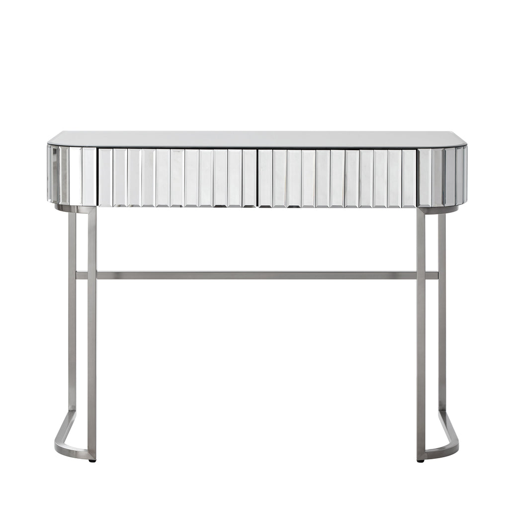39' Mirrored Makeup Vanity Table with Stainless Steel Base, Mirrored Console Dressing Table with 2 Drawers,Versatile Desk for Bedroom and Office, Silver