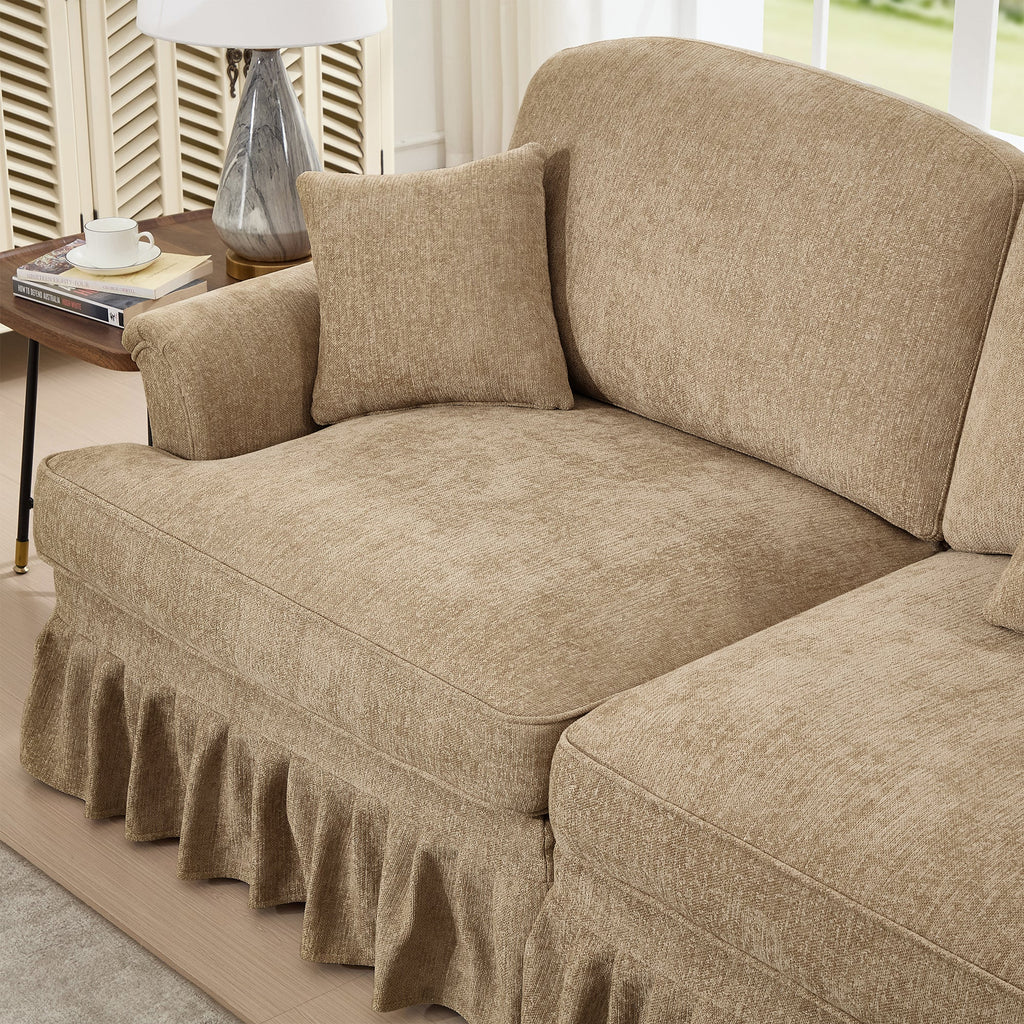 Classic 2 Piece Modular Couch Living Room Sofa Set with Flared Arms and Removable Ruffles Pleats Skirts and Spindle Legs, 3 Seater Sofa + 2-Seat Loveseat Sofa Sets for Living Room, Light Coffee