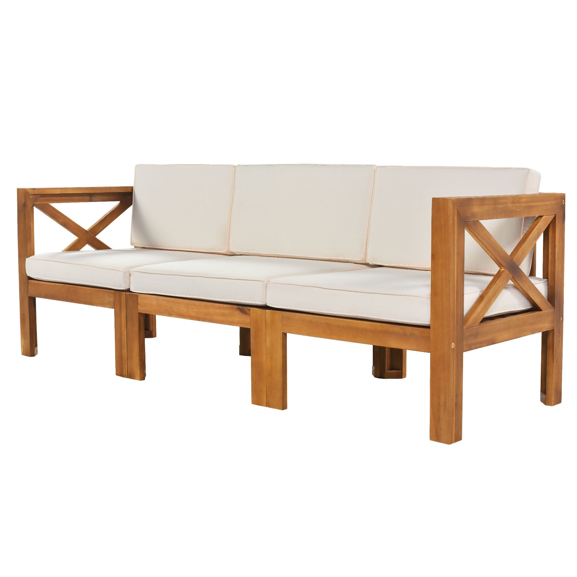 TOPMAX Outdoor Backyard Patio Wood 5-Piece Sectional Sofa Seating Group Set with Cushions, Natural Finish+ Beige Cushions