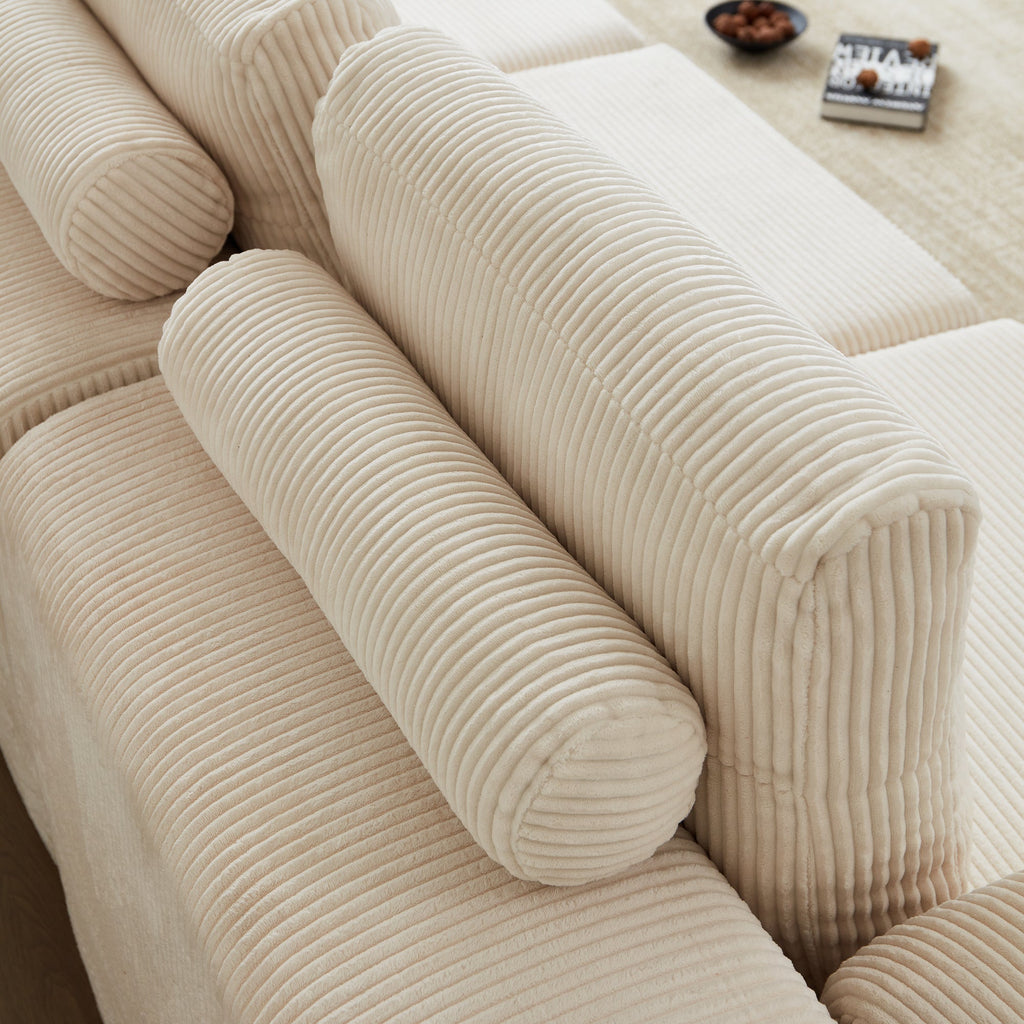 108'' Modular Sectional 3-Seater Cloud Sofa,Corduroy Convertible Sofa Bed