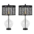 Jenna 26 ' Contemporary Glass Table Lamp in Clear Seeded Glass, Matte Black Metal and Matte Black Rope Rattan Shade from Grandview Gallery by LumiSource - Set of 2