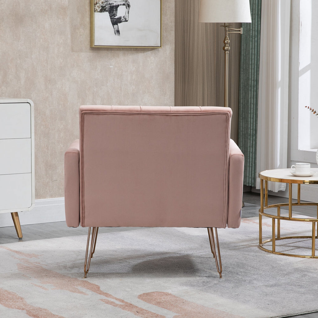 COOLMORE Velvet Armchair Single Sofa Modern Tufted Upholstered Side Reading Chairs with Arm and Gold Metal Leg for Living Room Bedroom (Pink)