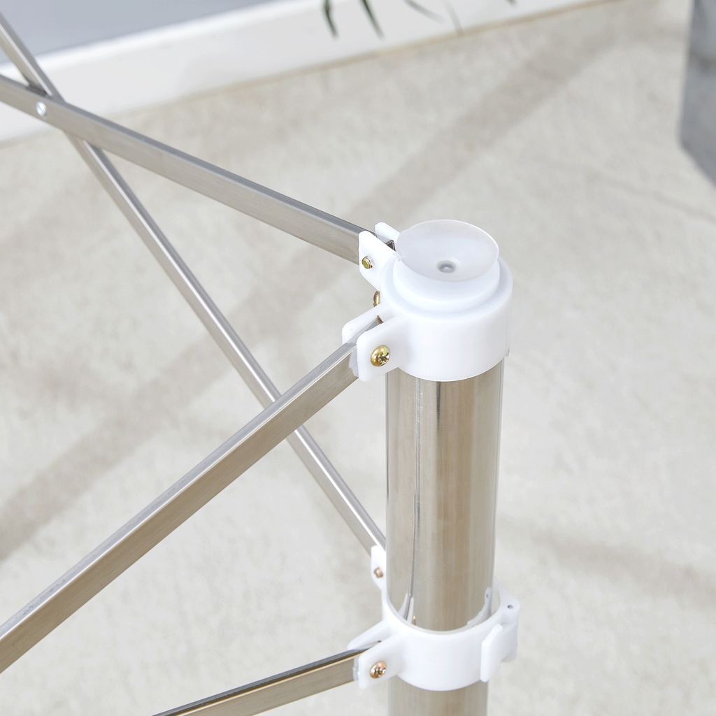 Elegant Expandable Square Glass Table - 36' Clear Tempered Glass, Silver Metal Legs.Telescopic metal legs, transparent square glass tabletop, suction cup attachment connection.