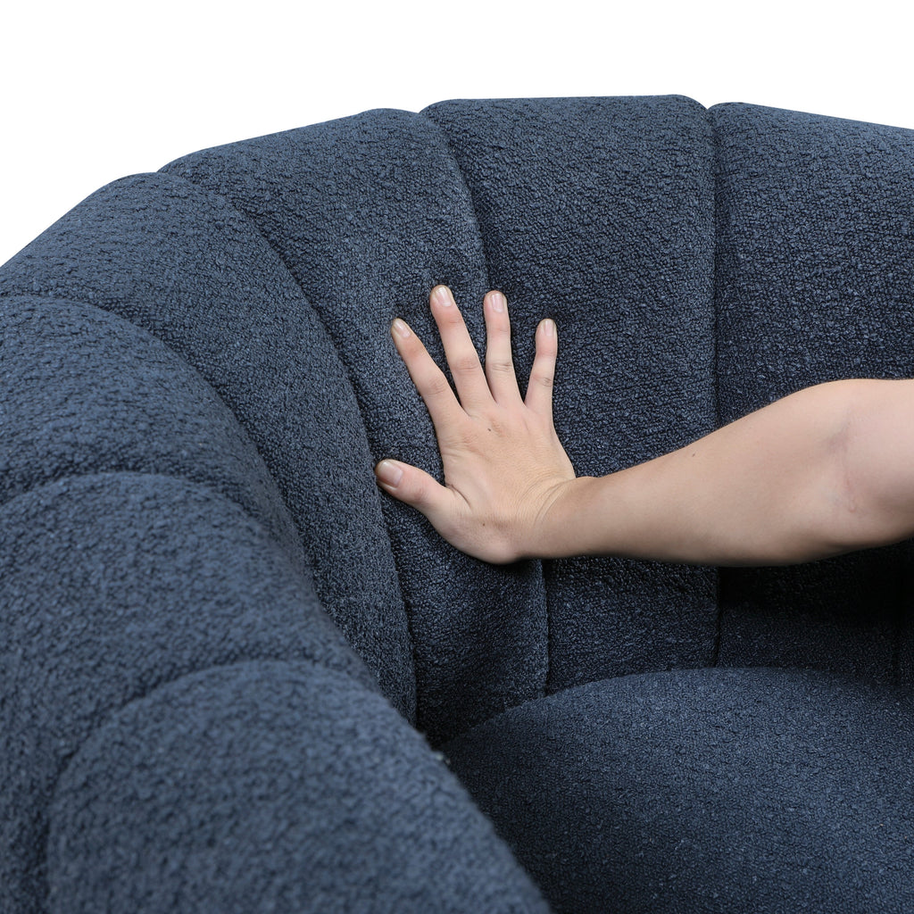 Modern Contemporary Swivel Chair with Ottoman Blue Boucle Fabric Upholstery Solid Wood Living Room Furniture