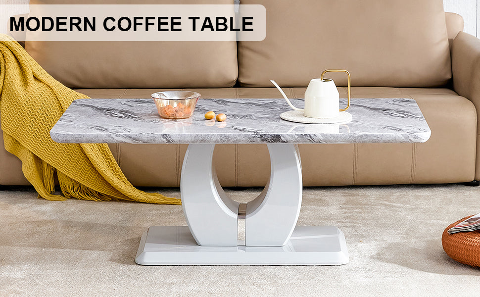 Modern luxury imitation marble light gray tea table,coffee table, paired with silver stainless steel decorative strips.  Computer desk. Game table. CT-1280
