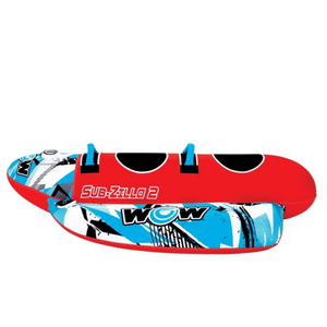 Towable WOW Sub-Zilla 2 for 2 riders; red with blue handles and bold graphics.