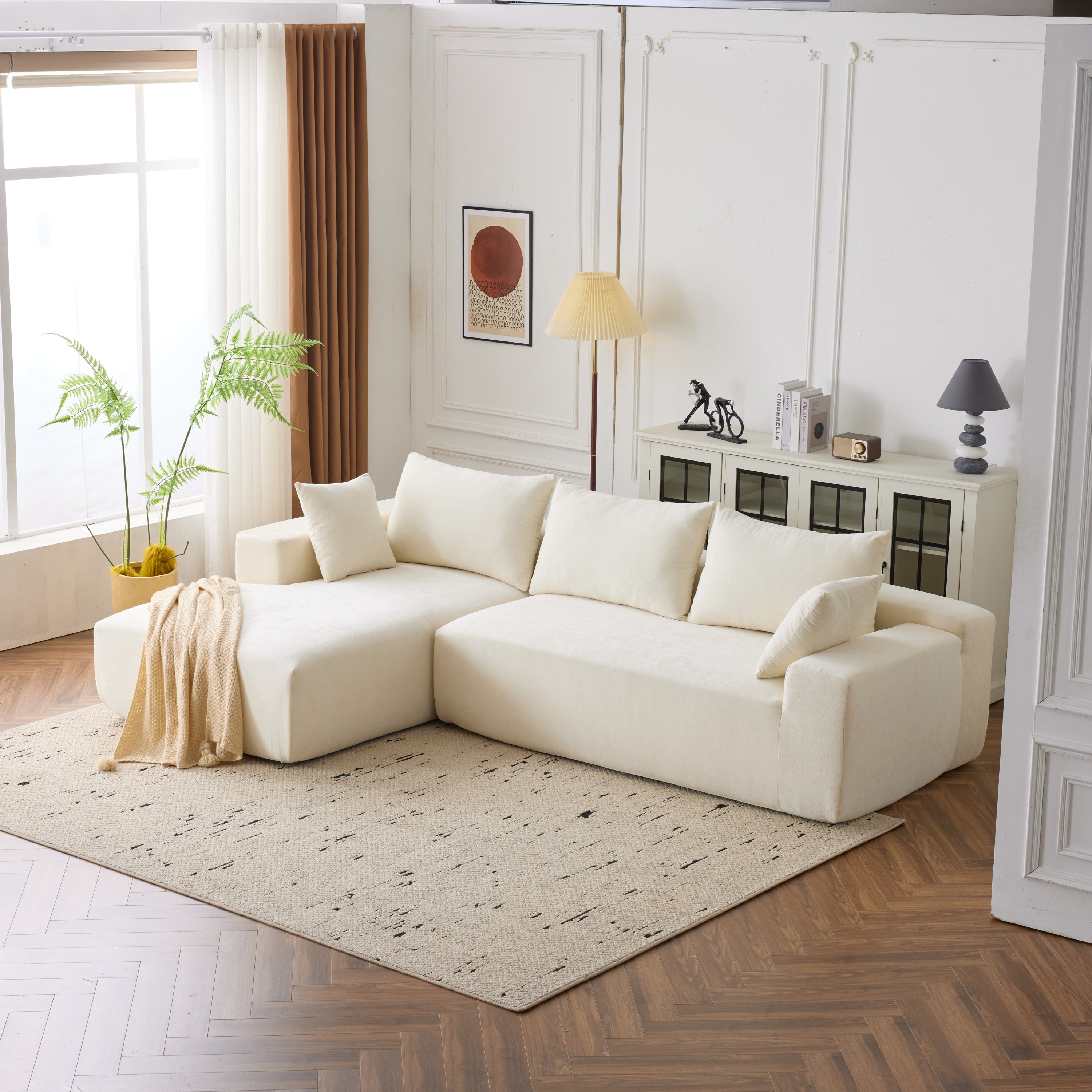108*68 inch extra-deep modular sofa, cloud sofa, 4-person sofa, sitting and sleeping, living room Chenille modular sofa, no need to assemble, white
