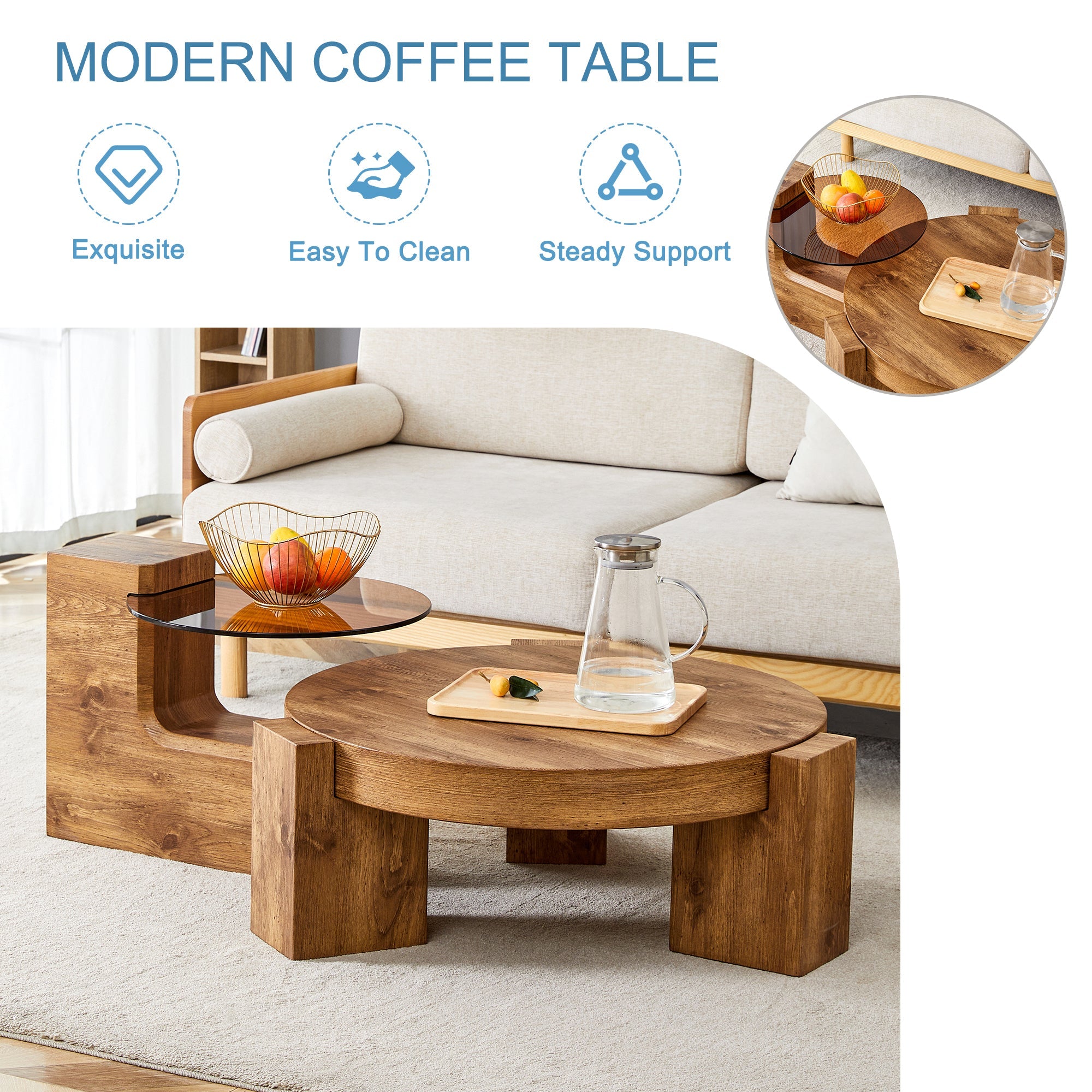 The detachable double-decker coffee table, the stylish design is more precious, and the detachable design can make the use of space more flexible and suitable for various scenes.