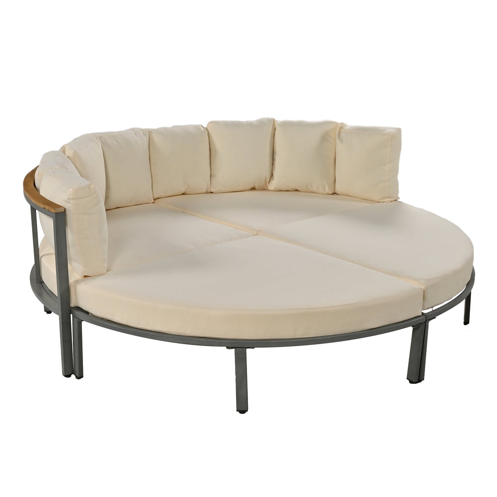 U-style Patio Furniture Set, 4 Piece Round Outdoor Conversation Set All Weather Metal Sectional Sofa with Cushions