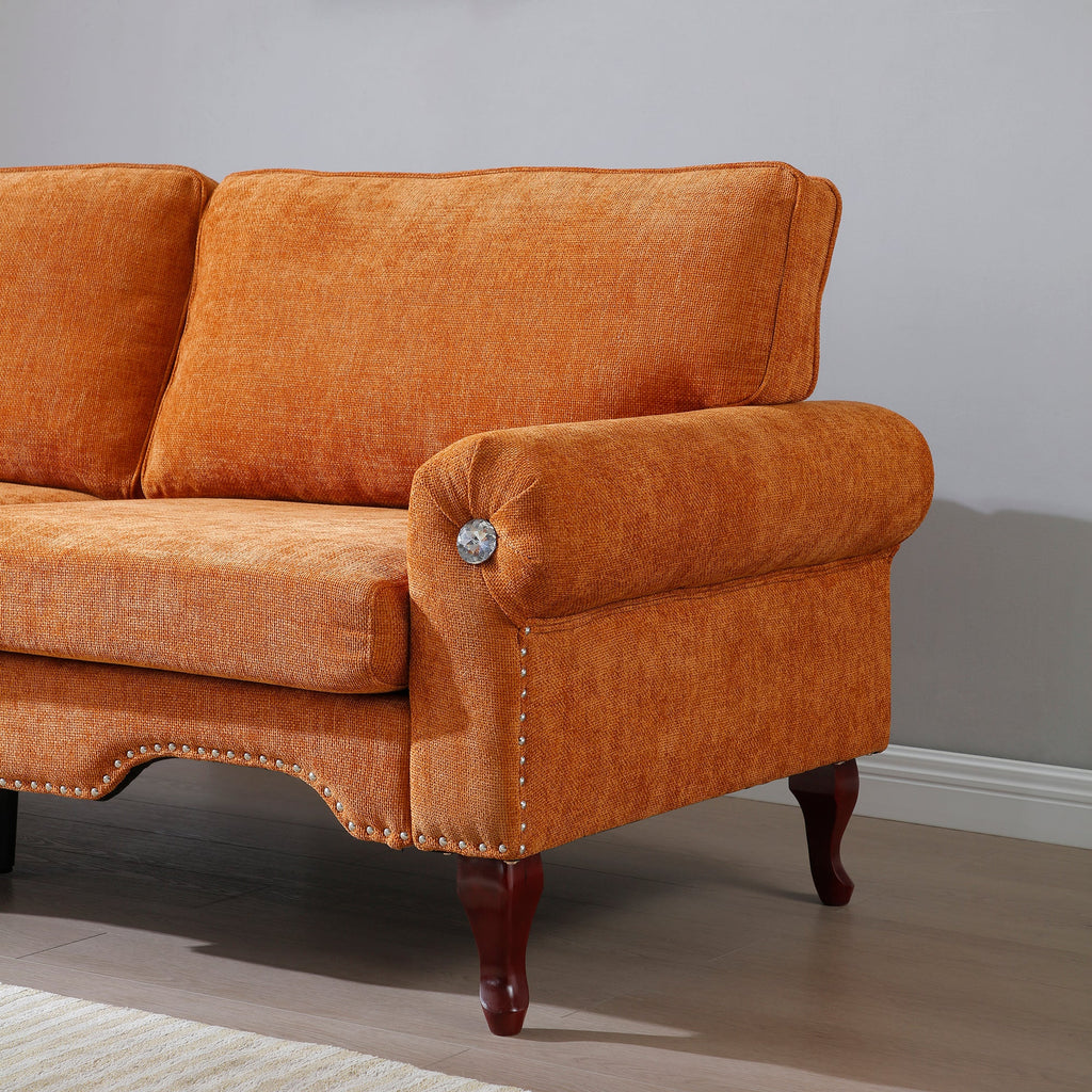 66-Inch Modern Velvet Loveseat Sofa with Wooden Legs & Crystal button and Copper Nail, Tufted Backrest, Perfect for Living Room, Bedroom, or Office (Orange)