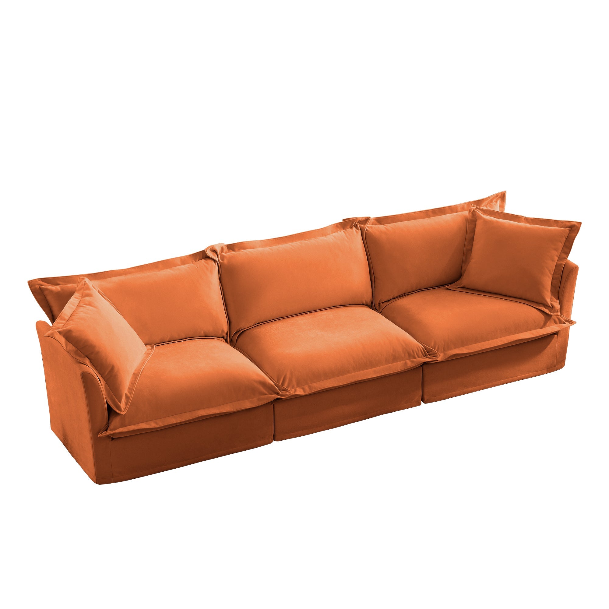 Slipcovered Sofa Couch, Modern 3 Seater Sofa with Suppleness Armrests, Chenille Fleece Deep Seat Sofa with Soft Multiple Big Pillows, Comfy Couch for Living Room, Apartment,Chenille Fabric, Orange
