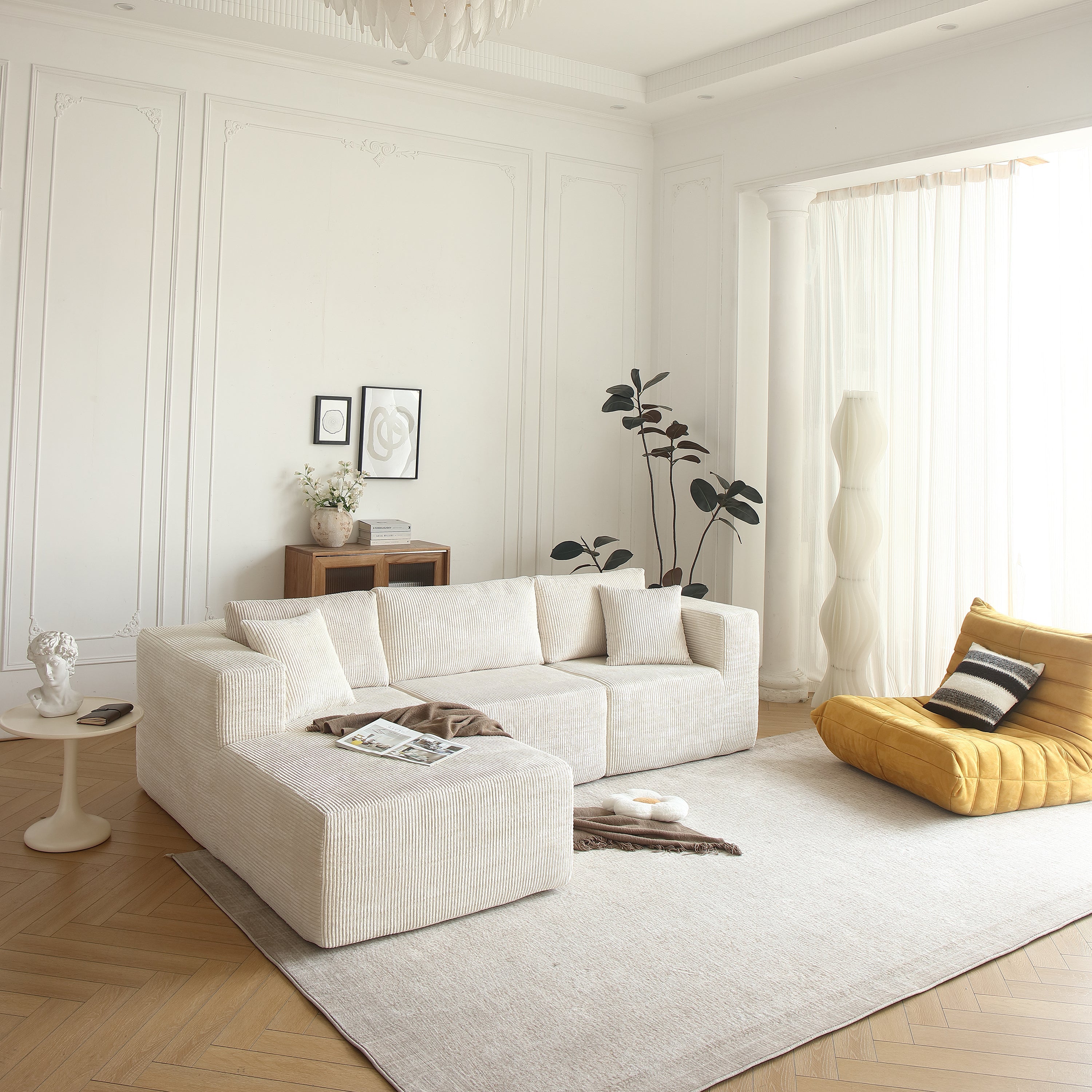 H613 Sectional Sofa and Module, Mid-Century Modern L Shaped Couches 3-Seat Sofa for Living Room Beige Left