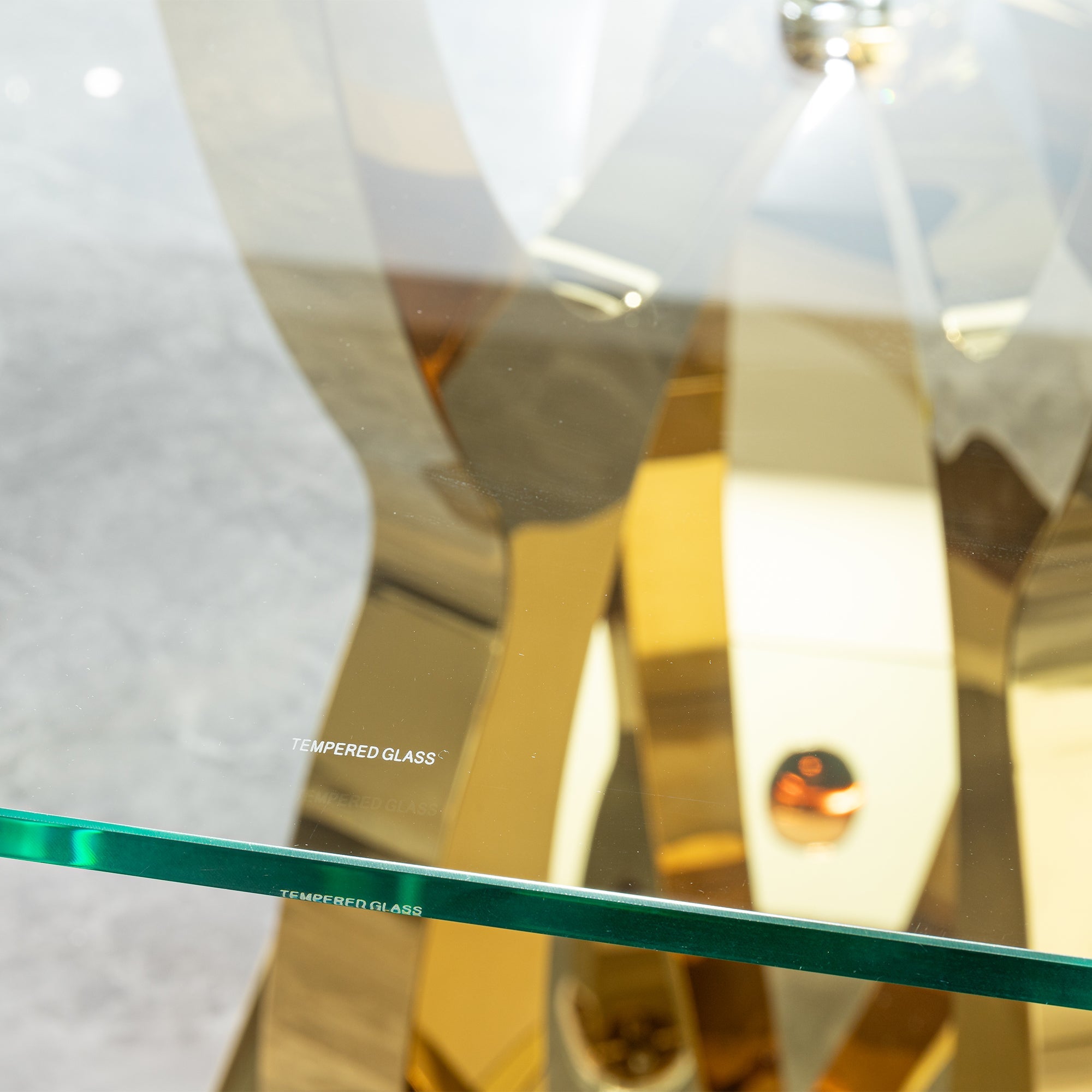 70.08 in. Tempered Clear Glass Rectangular Dining Table with Gold Stainless Steel Base, 0.47 in. Thickness