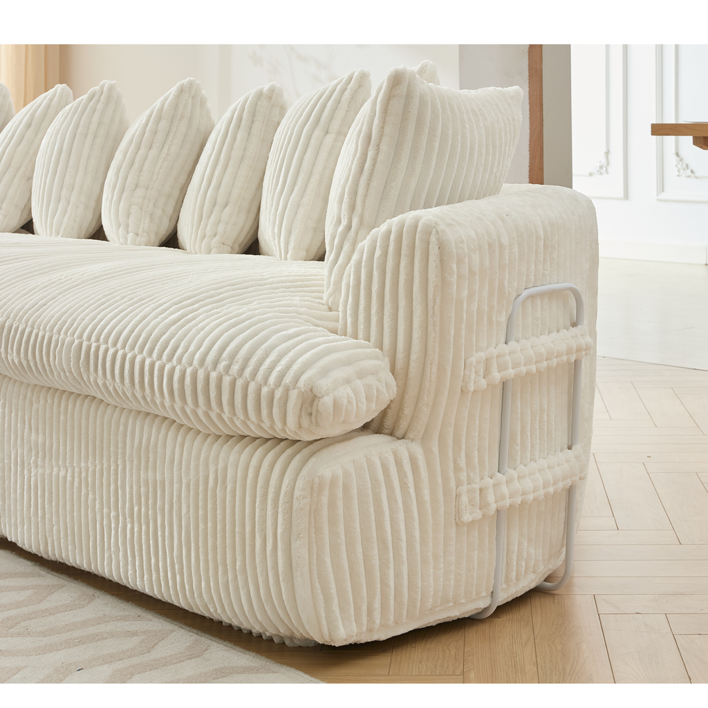 127''  Large Sectional Sofa ,Elegant Curved Design ,High-Resilience Foam ,Ten Back Cushions,L-Shape Left Sofa,No Assembly  Required , (Beige-Soft Corduroy Fabric)