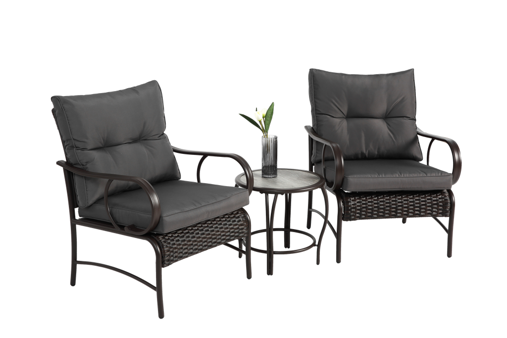 3 Pieces Patio Set Outdoor Wicker Furniture Sets Modern Rattan Chair Conversation Sets with Coffee Table