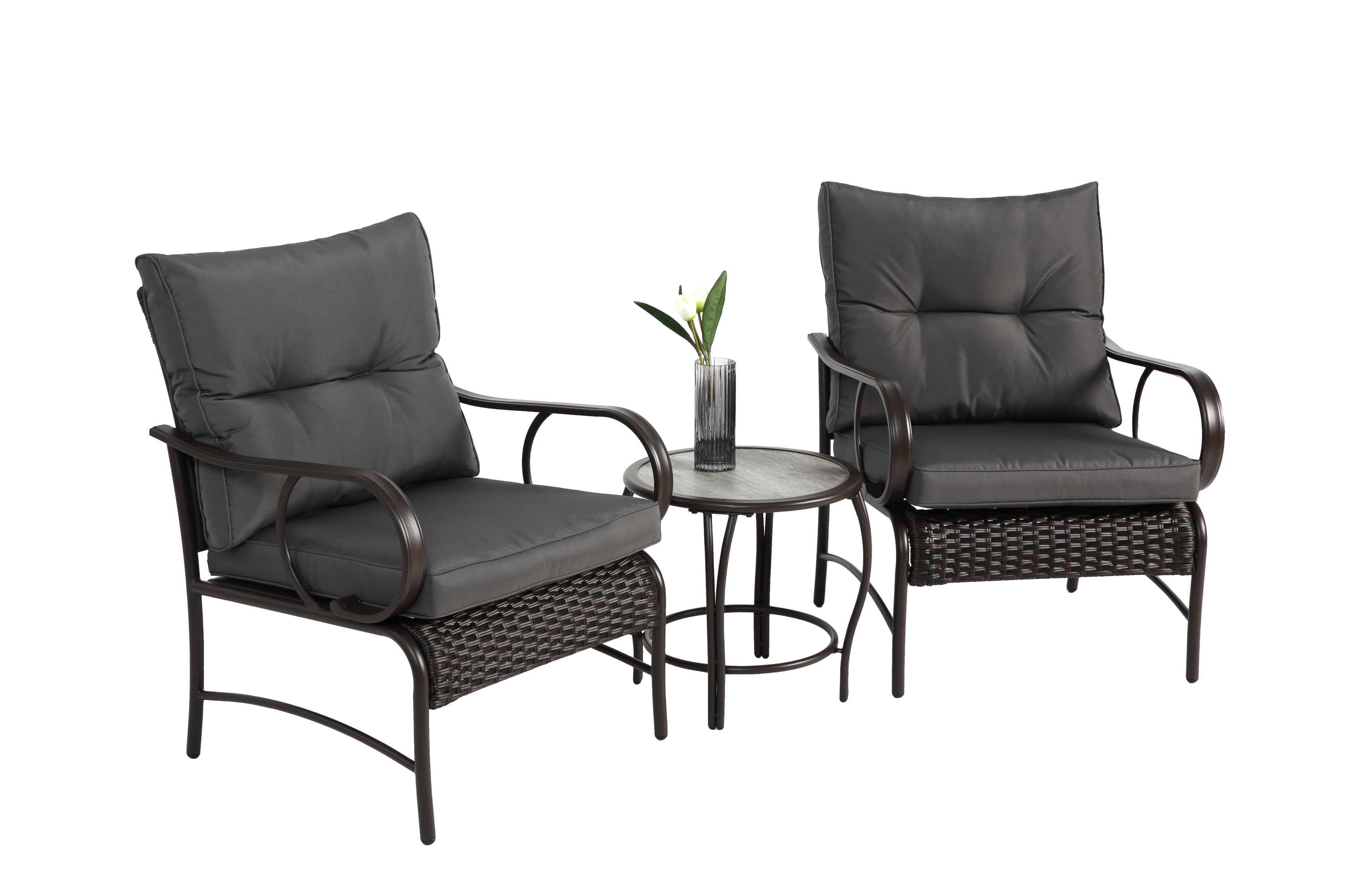 3 Pieces Patio Set Outdoor Wicker Furniture Sets Modern Rattan Chair Conversation Sets with Coffee Table