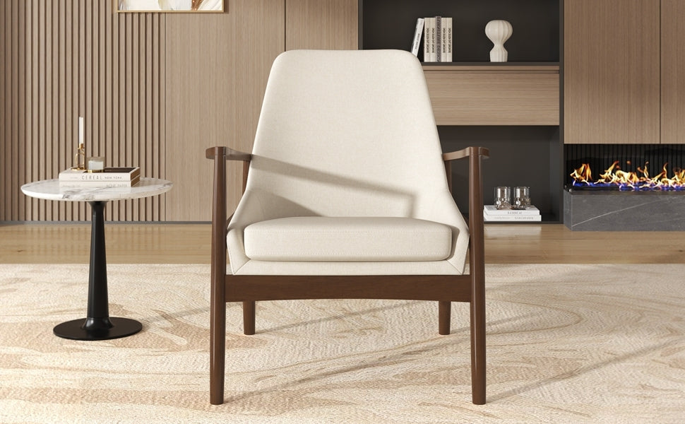 U-Can Accent Chair, Mid-Century Modern Armchair with with Solid Wood Frame, Reading Leisure Chair with High Back for Living Room