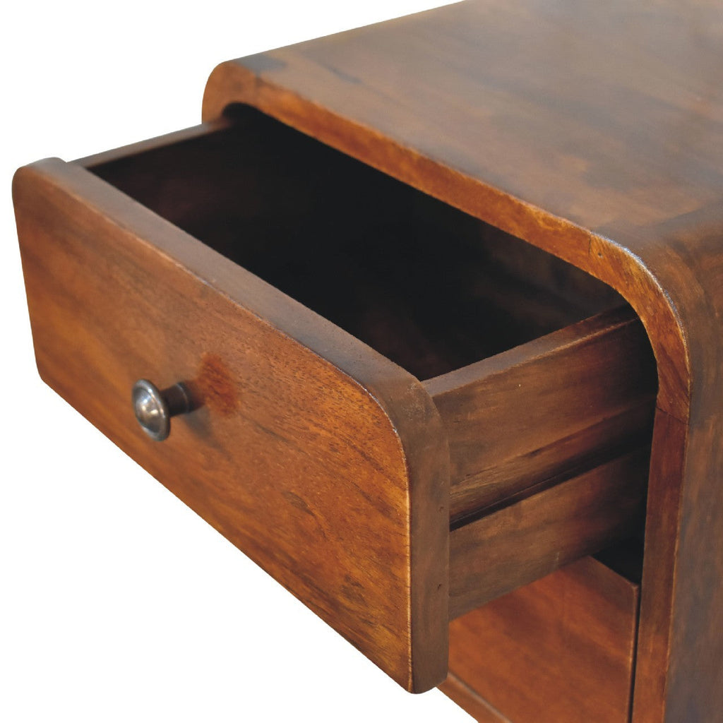 Solid Wood Floating Mini Chestnut nightstand, 2-Drawers, Shiny Knobs