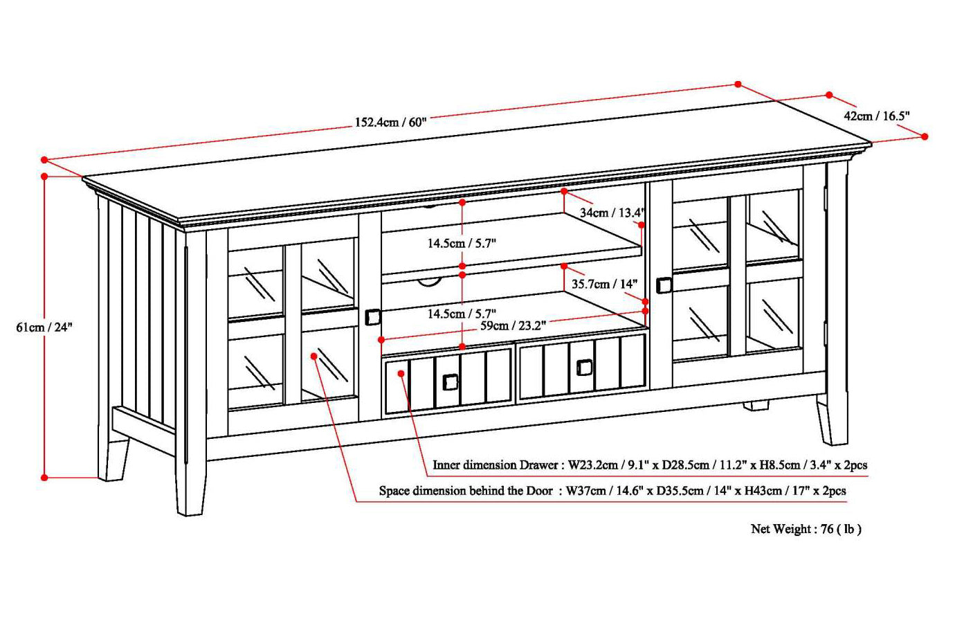 Acadian - 60' TV Media Stand - White