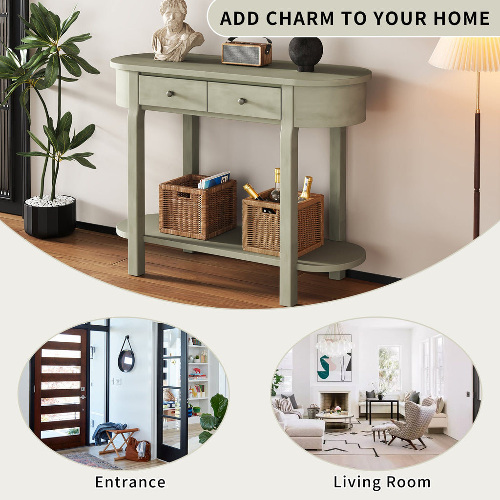 TREXM Elegant Retro Console Table with Curved Design and Smooth Glaze for Entryways, Living Rooms and hallways (Grey)