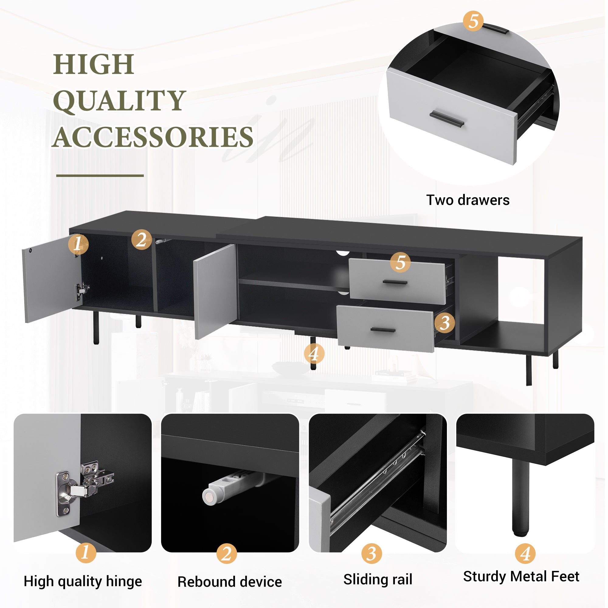 Modern TV Stand for 80'' TV with 2 Doors, Media Console Table, Entertainment Center with Large Storage Cabinet for Living Room, Bedroom