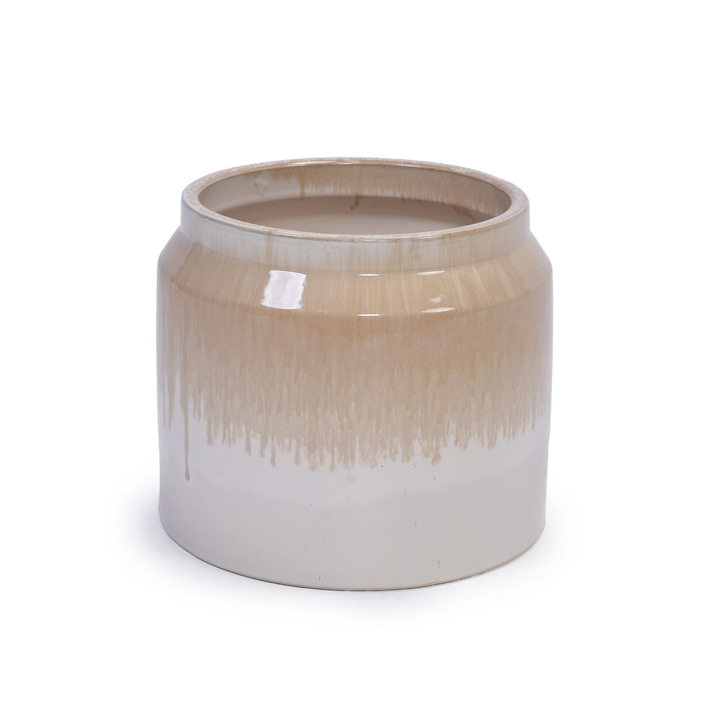 Set of 2 Gradient Ceramic Flowerpot, Modern Planter for Patio, Garden, Windowsill - White Brown
