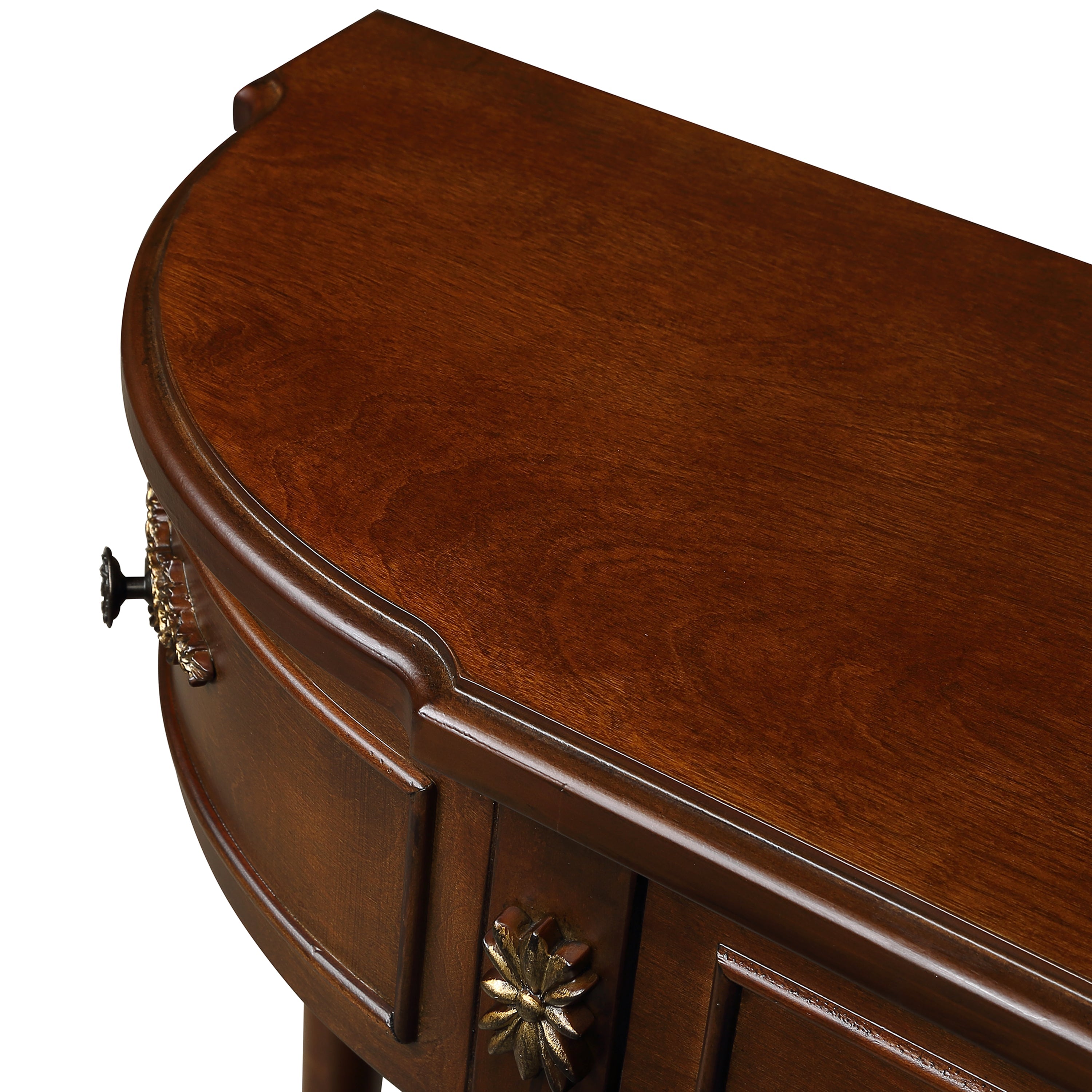 Retro Curved Wood Console Table, 52 inch Circular Half Moon Sofa Table with Open Shelf and 2 Drawers, Solid Wood Entry Table for Living Room, Hallway, Cherry
