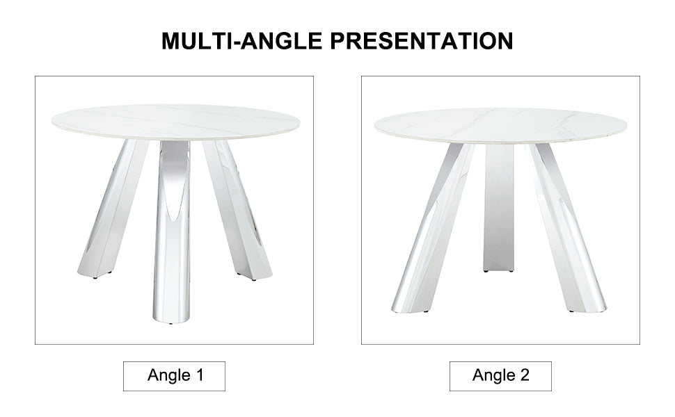 42' Luxury Sintered Stone Table: 0.45' Durable Top + 6' Steel Legs, 350lb Capacity, Stain/Heat-Resistant White/Gray Veined Surface - Modern Minimalist Design