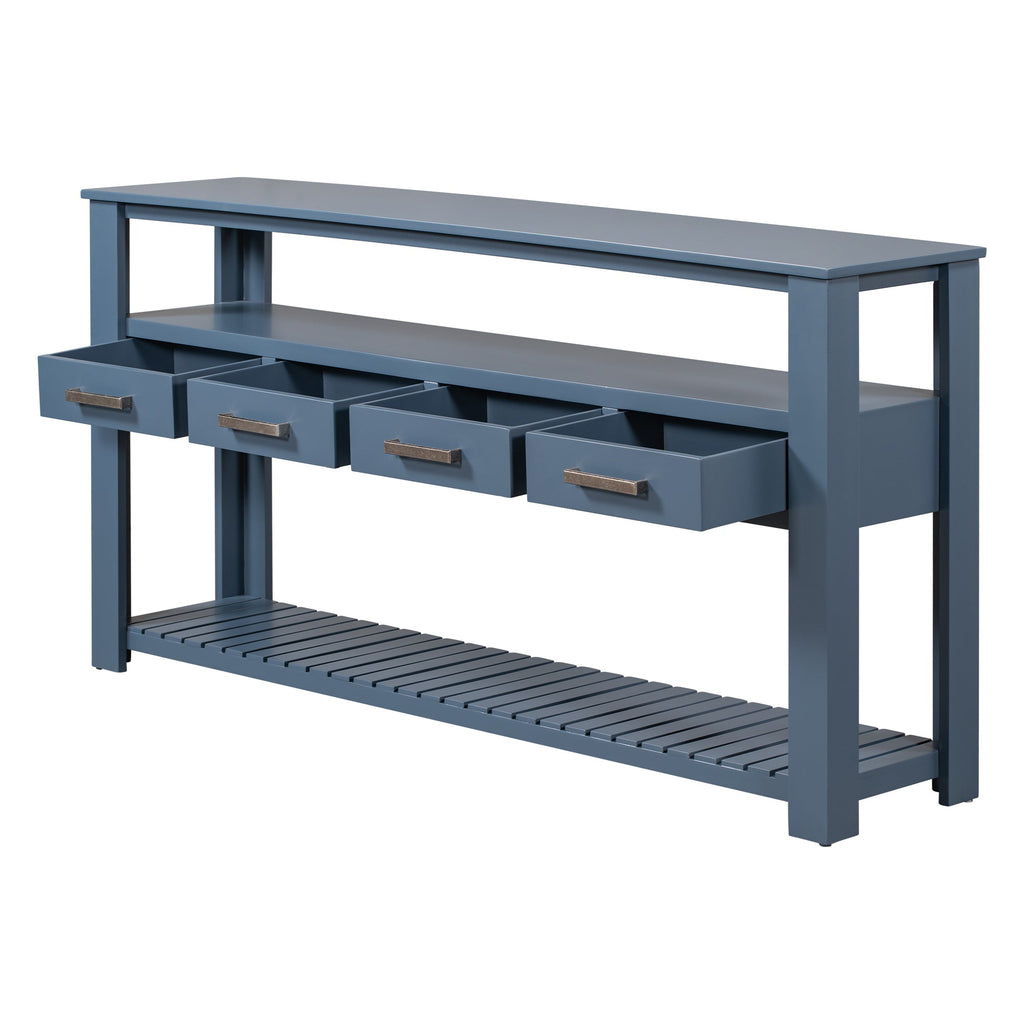 U_STYLE 62.2''Large Entryway Table with 4 Drawers,Painted Console Table with 3-Tier Open Shelves and Metal Handles,Versatile Hallway Sofa Table for Living Room, Bedroom, Foyer and Kitchen