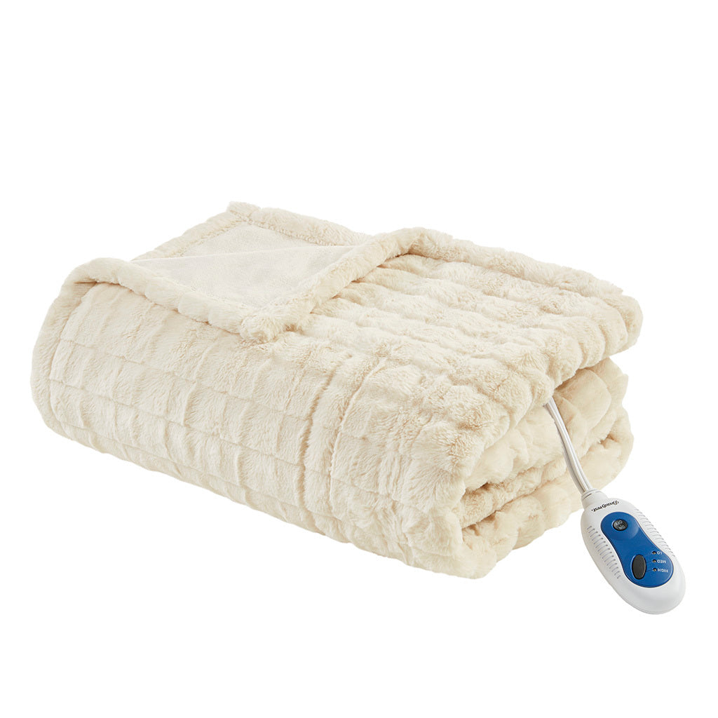 1 PCS 50x70' Oversized Faux Fur Heated Throw Ivory Texture